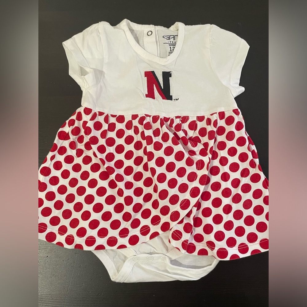 Garb Team 100% Cotton *Excellent Cond* Northeastern U Polka dot Dress Size 6-12m